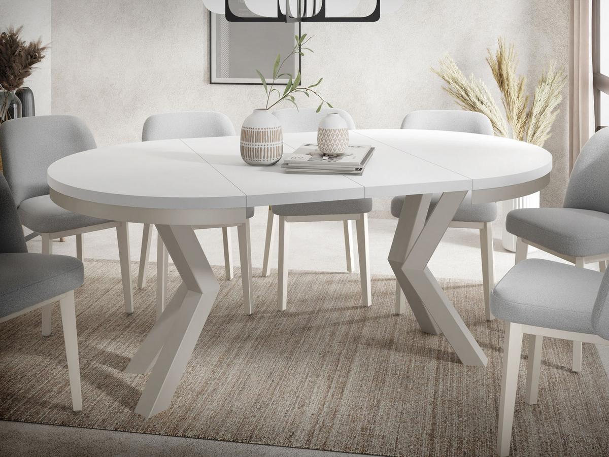 ESSTISCH Clara Grau-Beige runder ausziehbarer, Weiß 120-200/120/76 cm - Greige/Weiß, Holzwerkstoff/Metall (120/196/76cm) - WFL GROUP