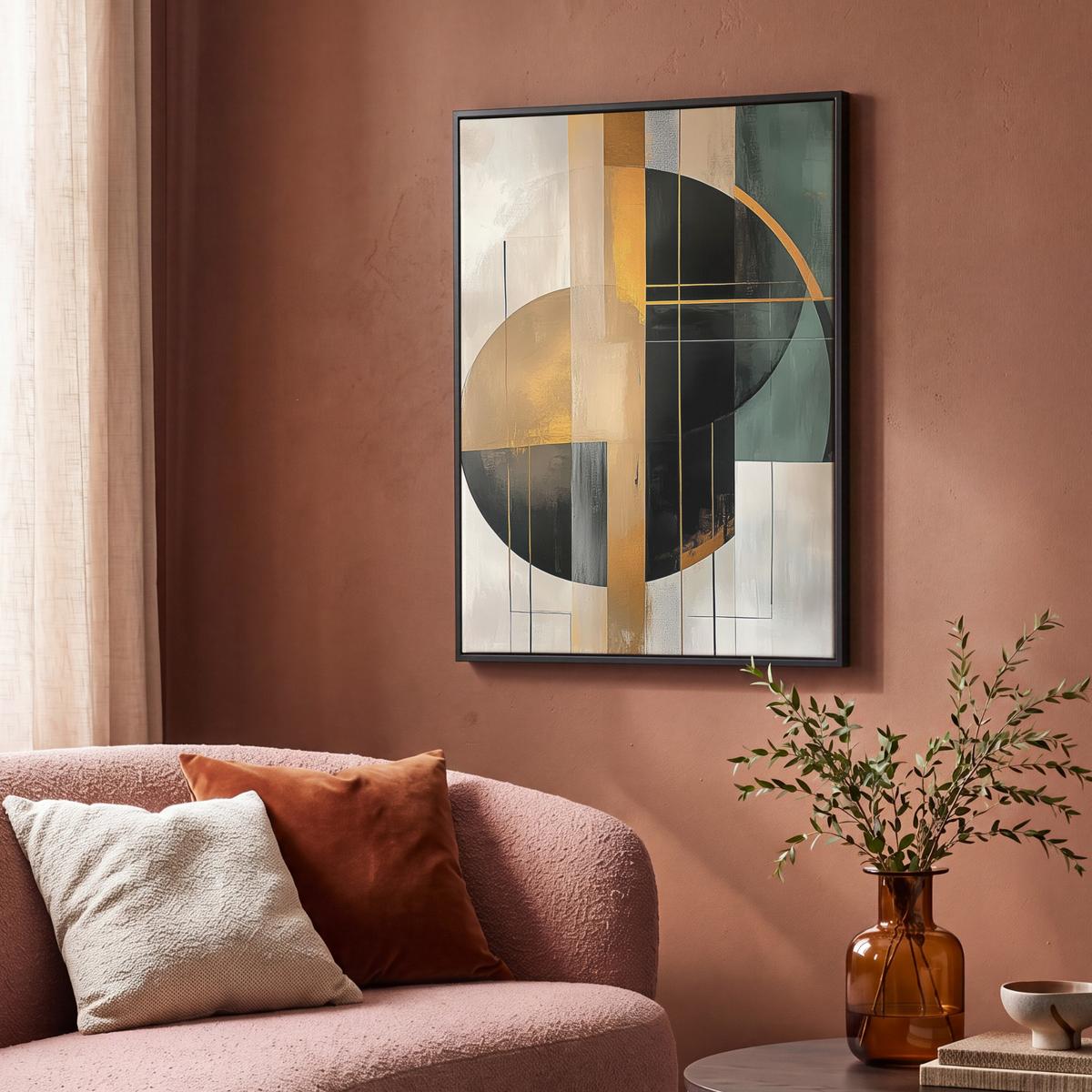 LEINWAND Bilder mit Rahmen - Abstrakt - Gold - Bronze - Grün - Formen - Modern - 70x100 - Multicolor, Textil (70/100cm) - MuchoWow