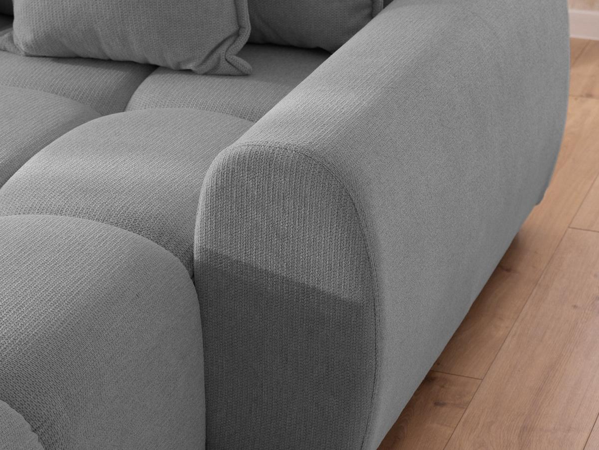 ECKSOFA Bubble mit losen Rückenkissen und Sitzfläche in Bubble-Optik aus weichem Grau Strukturstoff mit schöner Sitzkomfort - Ottomane rechts - Schwarz/Grau, Holz/Kunststoff (306/180cm) - S-Style Möbel