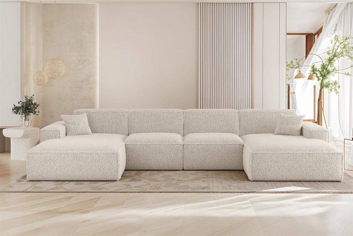 WOHNLANDSCHAFT Celes Premium In Sven - Weiß, Holzwerkstoff/Textil (378/73/165cm) - Fun Möbel