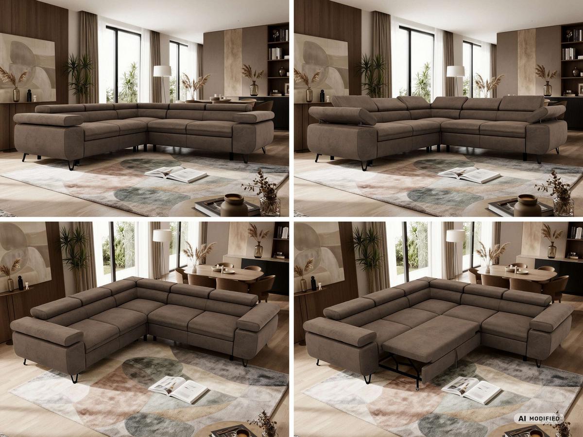 ECKSOFA QUADRO L - Braun Velvet - Rechts Seite - Schwarz/Braun, Textil/Metall (269/269cm) - MKS