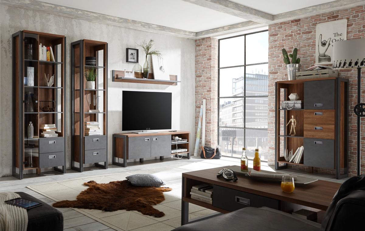 TV-LOWBOARD Eiche Stirling, Matera grau, TV Unterteil 156 x 53 cm - Eichefarben/Silberfarben, Holzwerkstoff/Metall (156/53/39cm) - Furn.Design