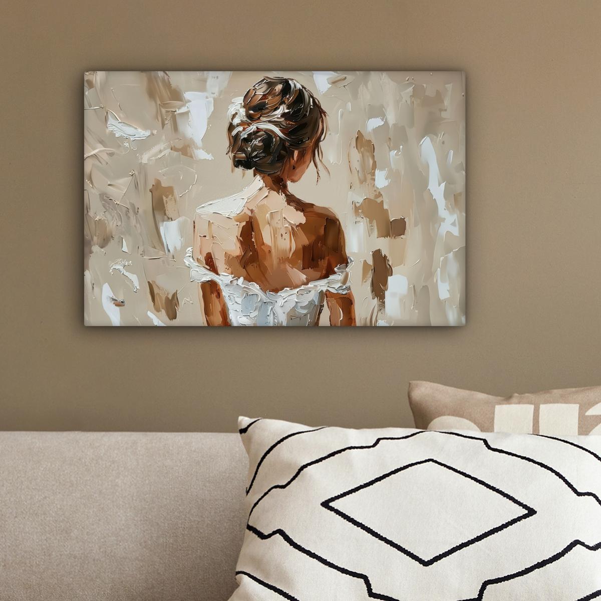 LEINWANDBILD Frau - Farbe - Abstrakt - Beige - Modern Deko Schlafzimmer 30x20 cm - Sandfarben, Textil (30/20cm) - MuchoWow