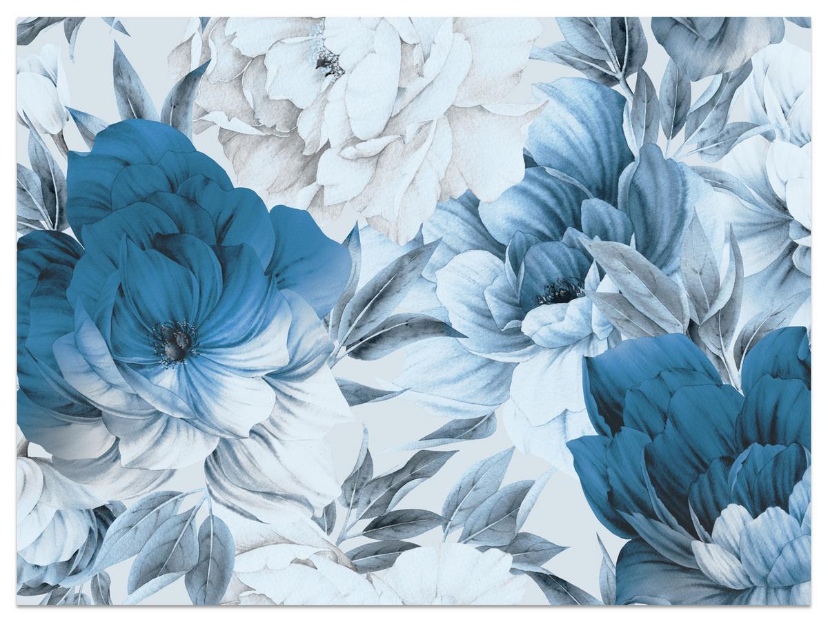 FOTOTAPETE für Wohnzimmer Blaue Pfingstrosen Zart Blumen Boho 200x140 - Blau/Weiß, Papier (200/140cm) - Muralo
