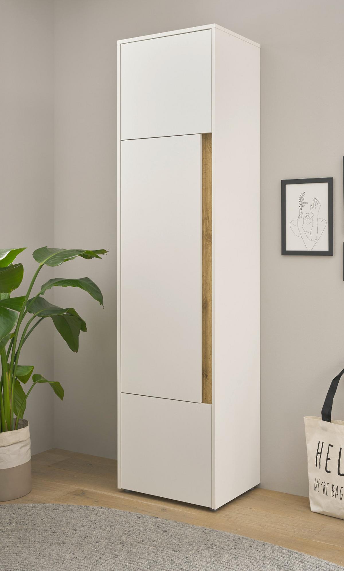AKTENSCHRANK Weiß matt, Eiche Wotan 50 x 200 cm, Büroschrank mit viel Stauraum und 5 OH - Eichefarben/Eiche Wotan, Holzwerkstoff/Kunststoff (50/200/40cm) - Furn.Design