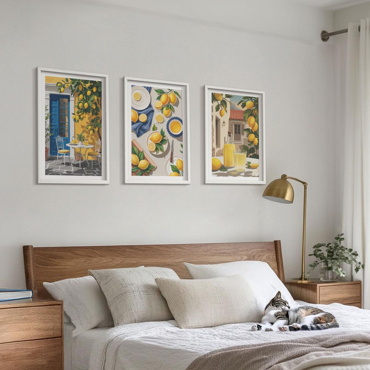 BILDER SET 3er Set - 40x60 cm Weißer Rahmen - Zitronengarten mit Getränken - Weiß, Kunststoff (40/60cm) - TULUP