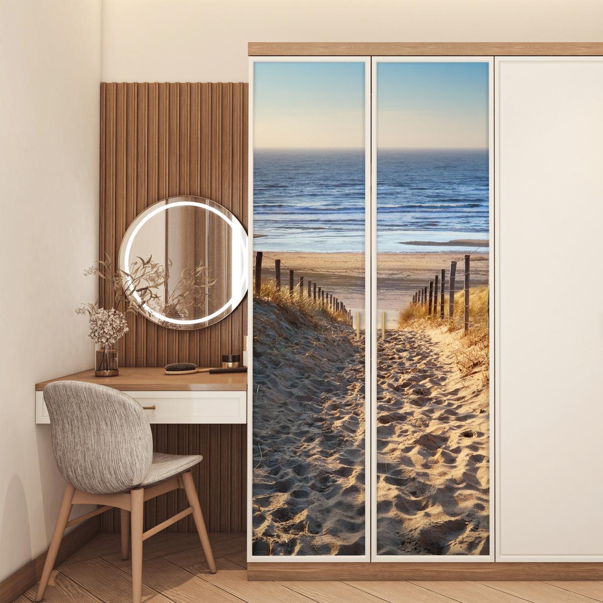 TÜRAUFKLEBER Strand - Meer - Niederlande - Dünen - Sonne 90x215 cm - Türtapete - Blau, Kunststoff (90/0.1cm) - MuchoWow