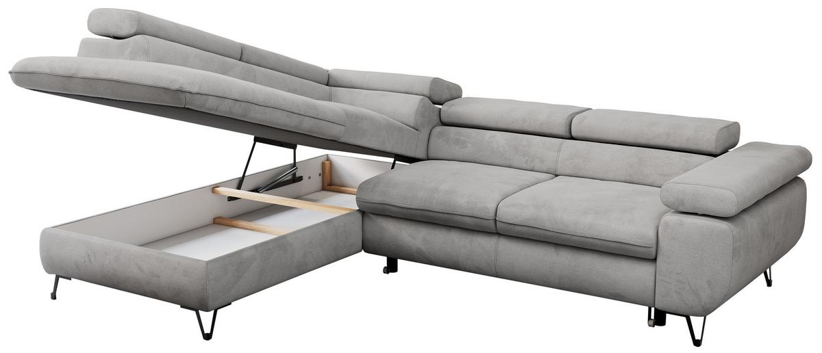 ECKSOFA PEDRO L Hellgrau Velvet - Links Seite - Hellgrau/Schwarz, Textil/Metall (208/273cm) - MKS