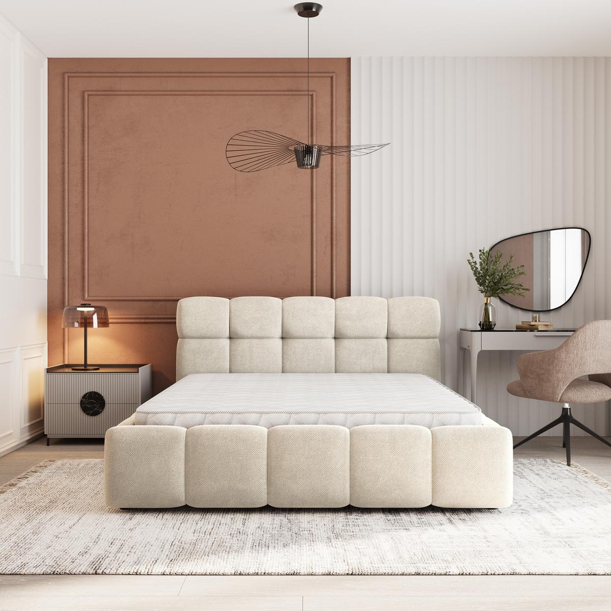 POLSTERBETT FARU SR 120x200 cm mit Bettkästen - Creme - Creme, Holz (120/200cm) - MASSENO