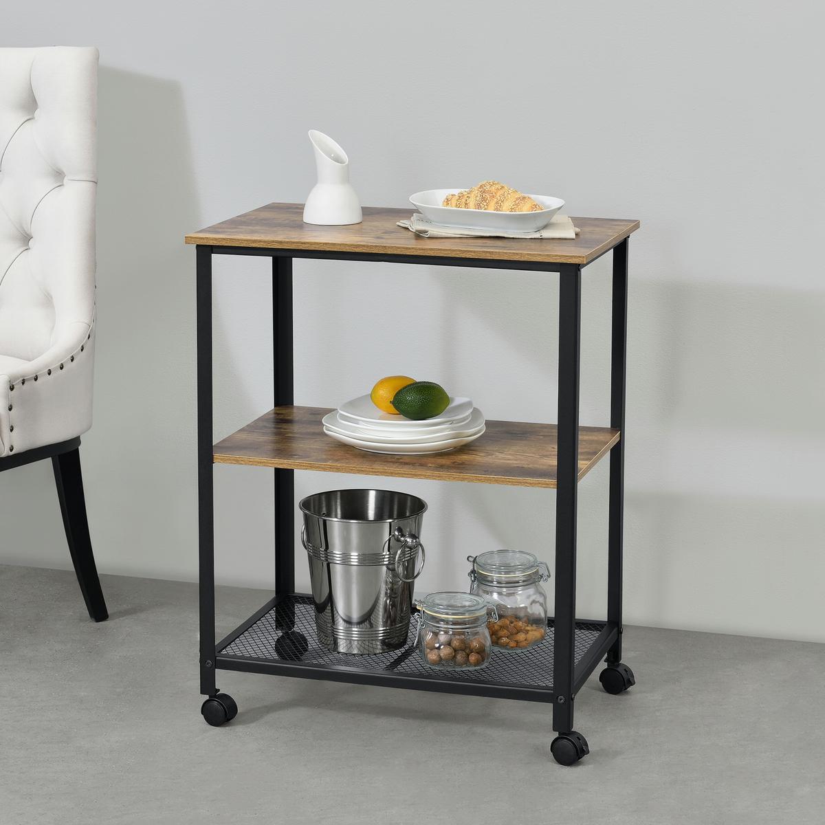 SERVIERWAGEN Freiburg - Braun, Metall (60/77/40cm) - [en.casa]