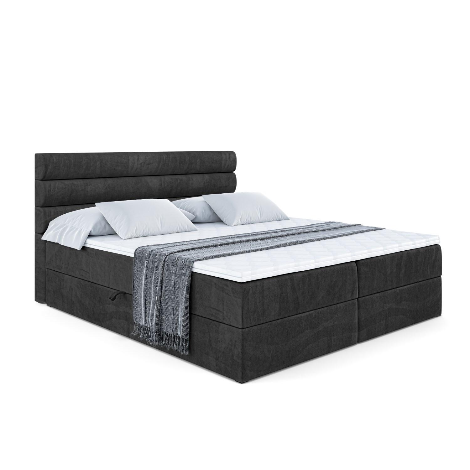BOXBETT mit Matratze H4 und Lattenrost - CELESTIA - 180x200 cm - H4 - Schwarz - Schwarz, Holzwerkstoff (180/200cm) - ALTDECOR