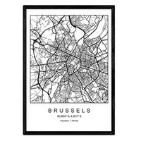 POSTER Brüssel Stadtkarte – Nordisch A3 Schwarzer Rahmen - Schwarz, Papier (29.7/5/42cm) - Nacnic