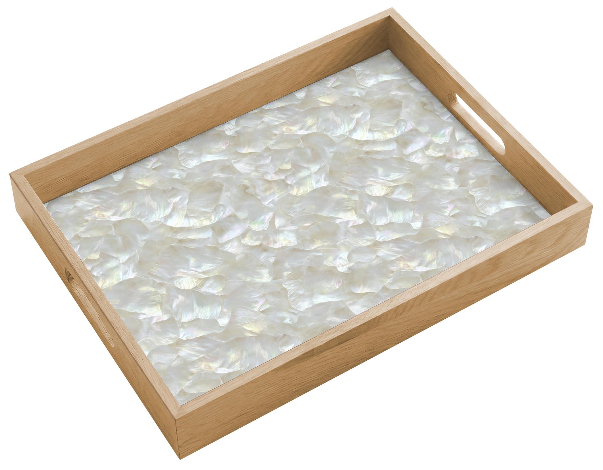 TABLETT Perlglanz - Weiß - Muschel 40x30 cm - Weiß, Holz (40/5/5cm) - OnlyWow