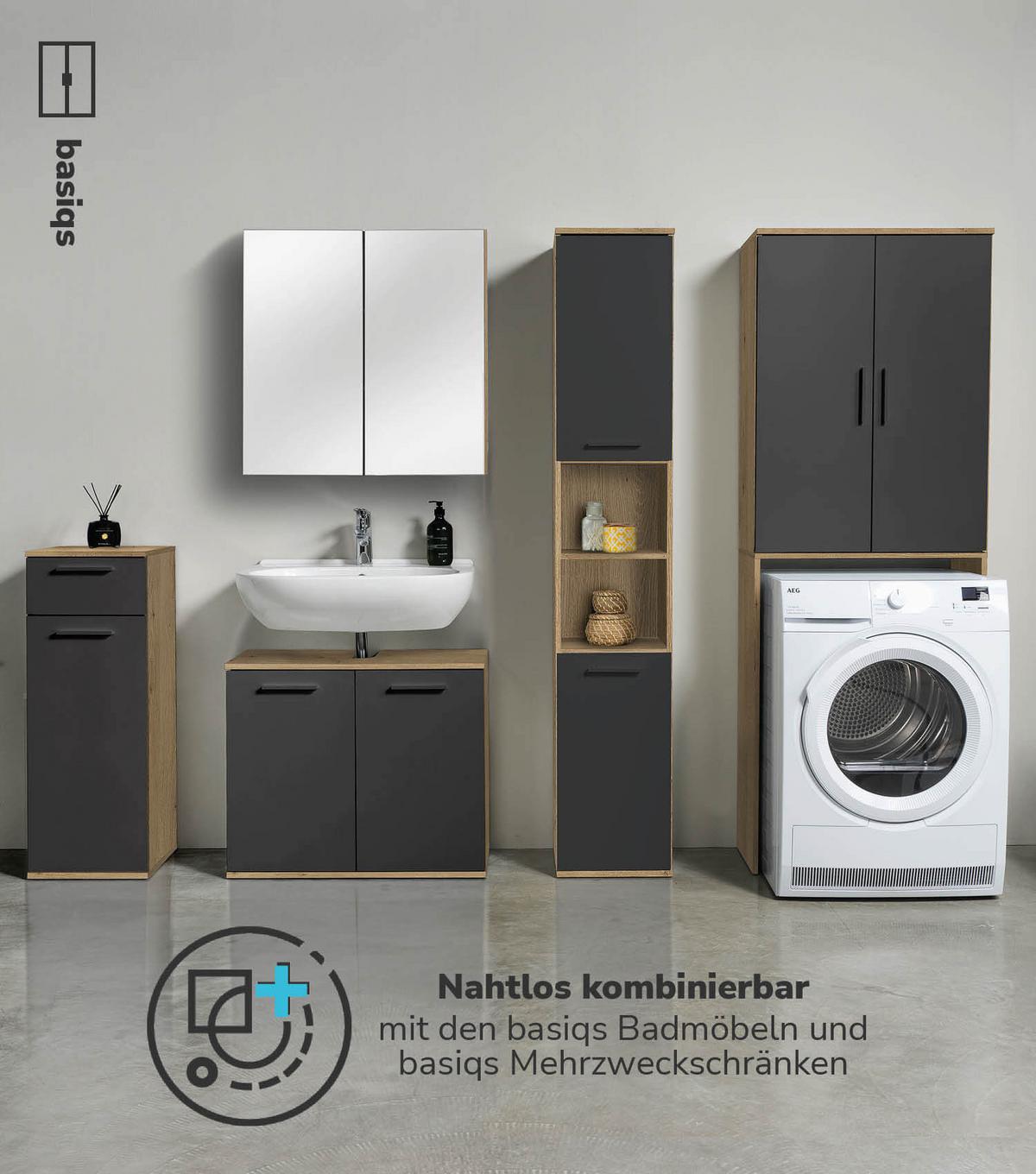 WASCHMASCHINENSCHRANK Der Saubermann - Anthrazit, Holzwerkstoff (65/180/34cm) - Mokebo