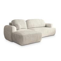 ECKSOFA MODENZA P L-S Creme Kordstoff mit Schlaffunktion - Creme/Schwarz, Holz/Kunststoff (266/148cm) - MASSENO
