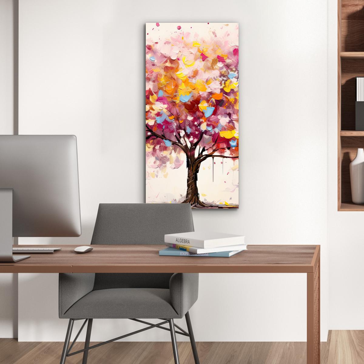 METALLBILD Aquarell - Baum - Kunst - Abstrakt 40x80 cm - Multicolor, Metall (40/80cm) - MuchoWow