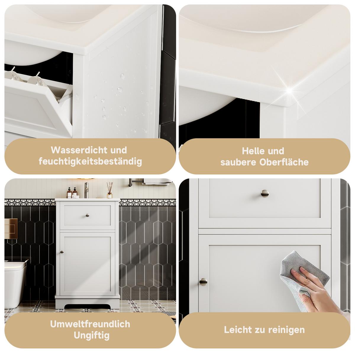 WASCHTISCH mit Unterschrank Weiß 51cm Standschrank mit Keramikbecken & Klappfach - Weiß, Holzwerkstoff (51/87/46cm) - Urban Meuble