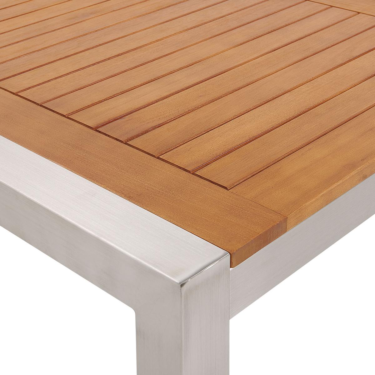 GARTENTISCH Eukalyptusholz hellbraun 220/100 cm Grosseto - Hellbraun/Silberfarben, Metall (220/100/74cm) - Beliani