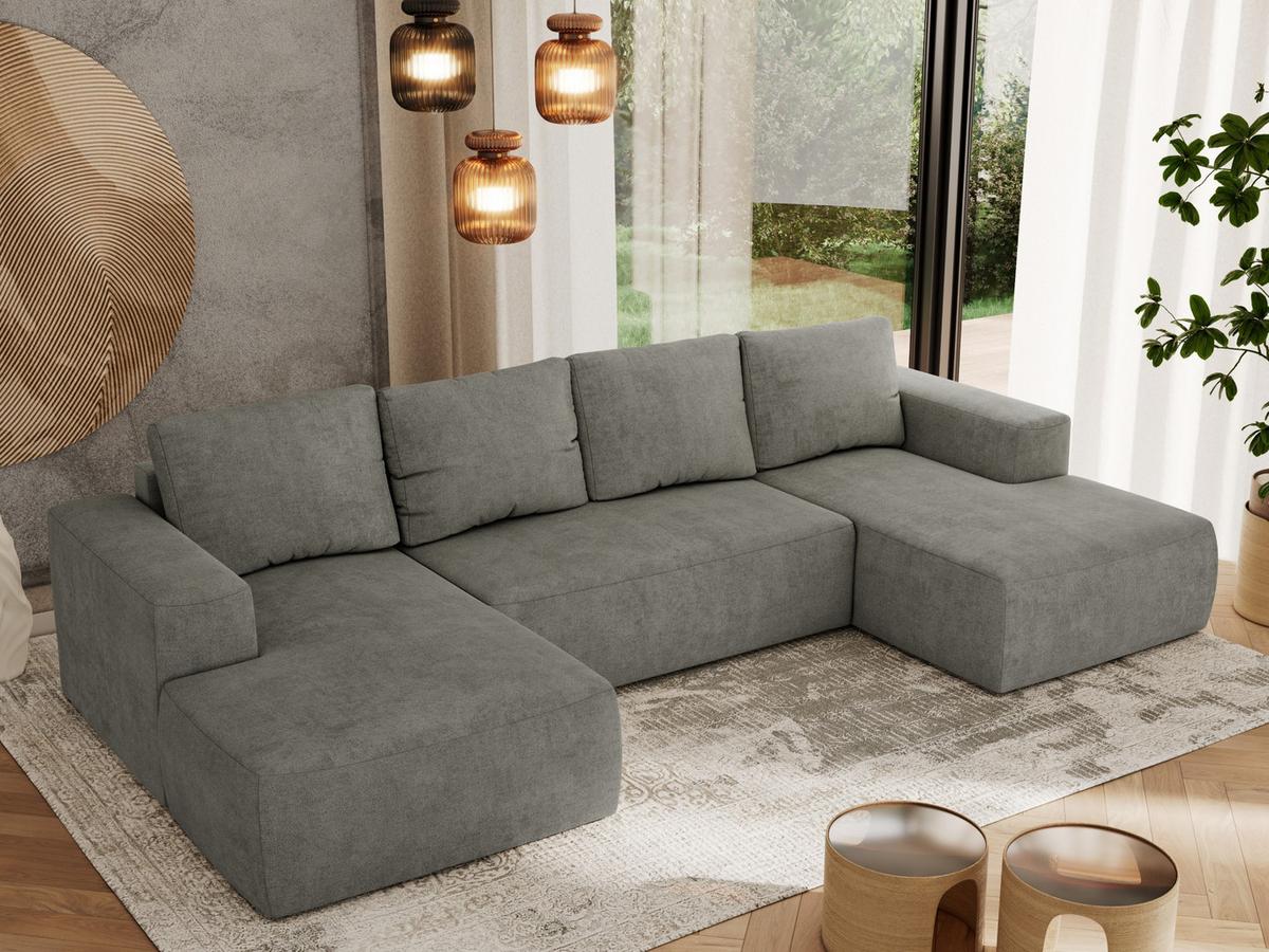 WOHNLANDSCHAFT TRENTINO U Grau Struktur - Schwarz/Grau, Kunststoff/Textil (334/91/163cm) - MKS