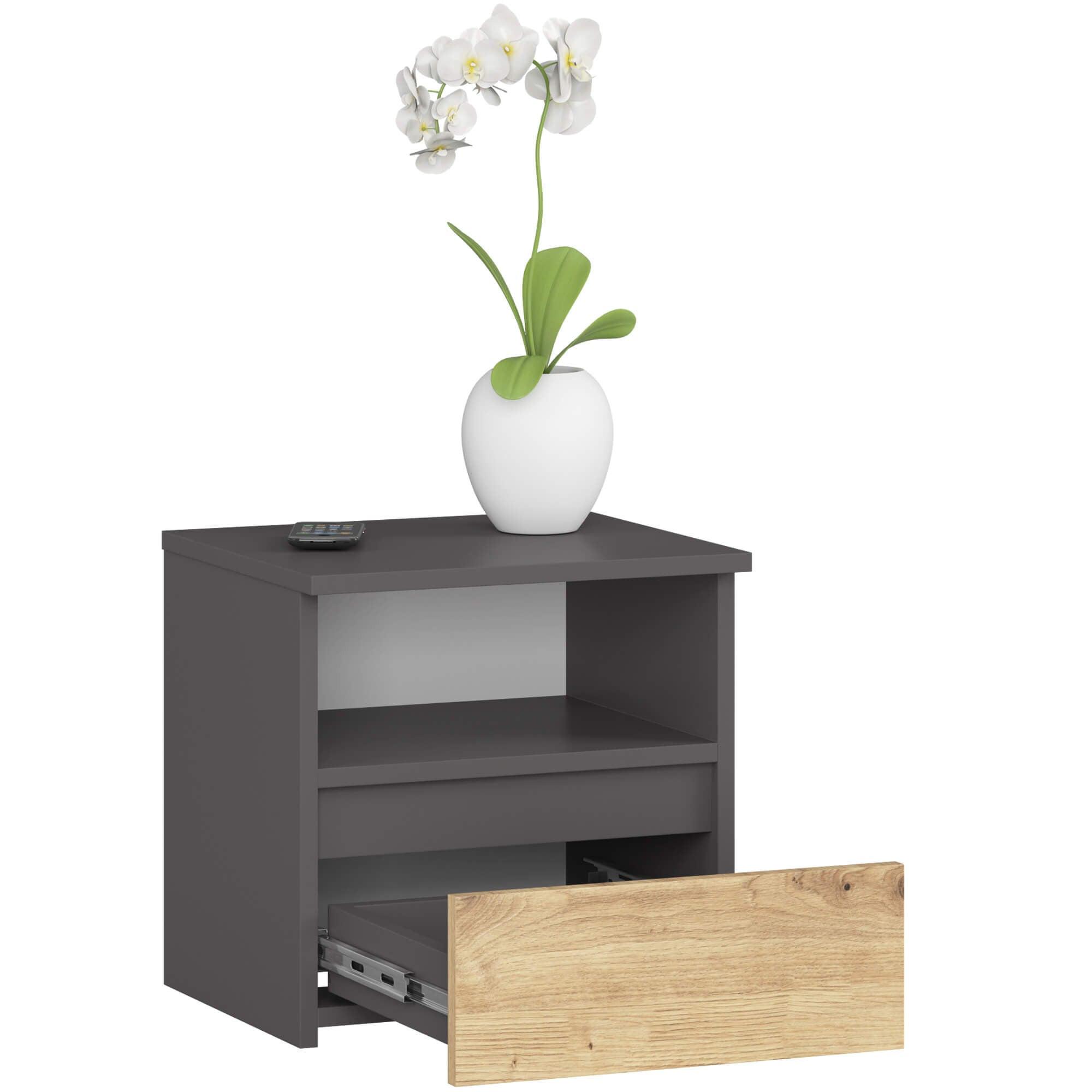 NACHTTISCH Graphit Grau, Eiche Artisan 40/40/35 - Eiche Artisan, Holzwerkstoff (40/40/35cm) - RAUMHIRSCH FURNITURE