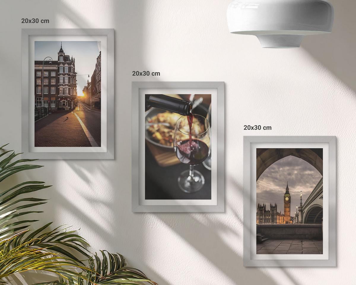 BILDER SET 3er Set - 20x30 cm Silberner Rahmen - Bilder von Essen in der Stadt London - Silberfarben, Kunststoff (20/30cm) - TULUP