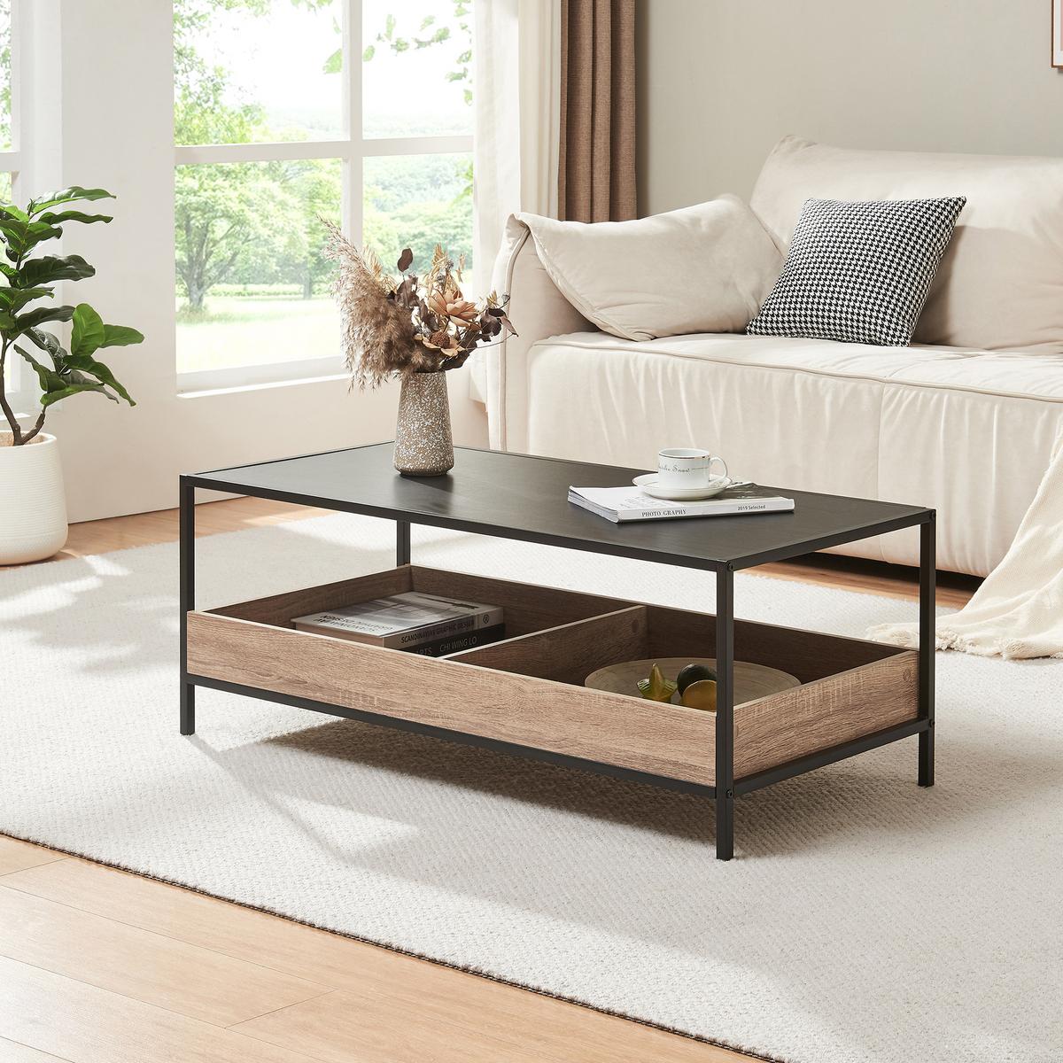 COUCHTISCH Belana 100/48/39 cm - Eichefarben/Schwarz, Holzwerkstoff/Metall (48/100/38.5cm) - [en.casa]