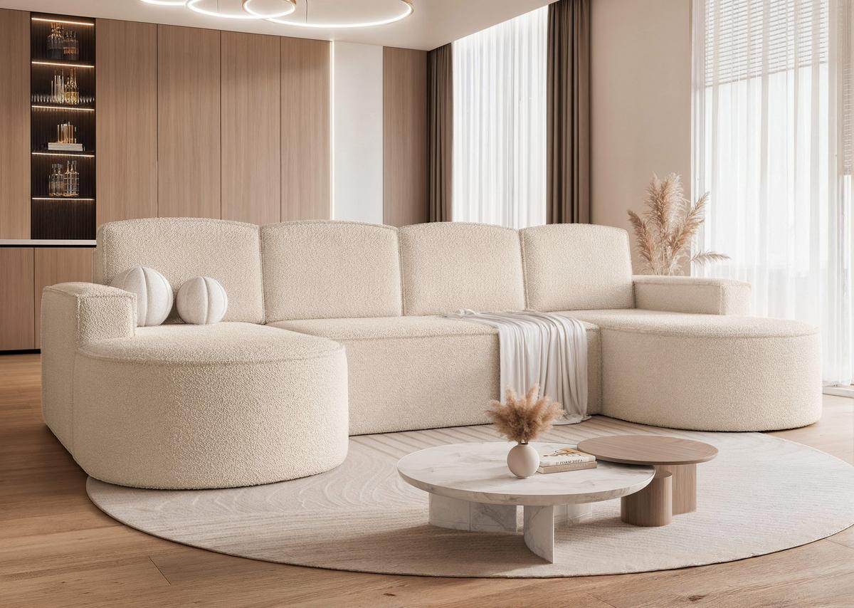 WOHNLANDSCHAFT U-Form mit Schlaffunktion, Beige - Sandfarben, Textil (316/88/157cm) - Idohome
