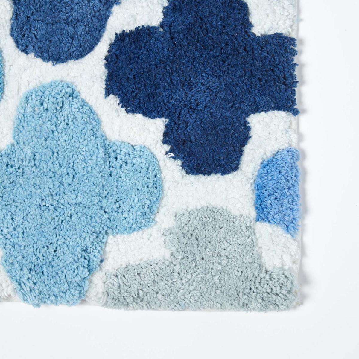 BADEMATTE 50/80 cm gemustert, Baumwolle - Blau, Textil (50/80cm) - Homescapes