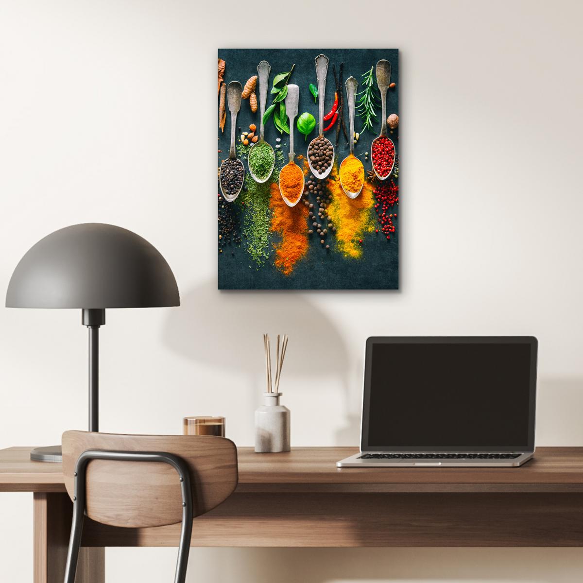 METALLBILD Kräuter - Gewürze - Löffel 30x40 cm - Currygelb, Metall (30/40cm) - MuchoWow