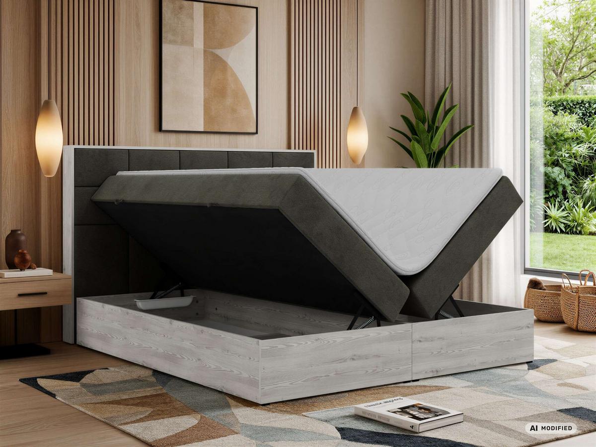 BOXBETT ALNOR 200/200 Dunkelgrau Velvet - Topper T25 - H3 - Anthrazit/Schwarz, Kunststoff/Textil (200/200cm) - MKS