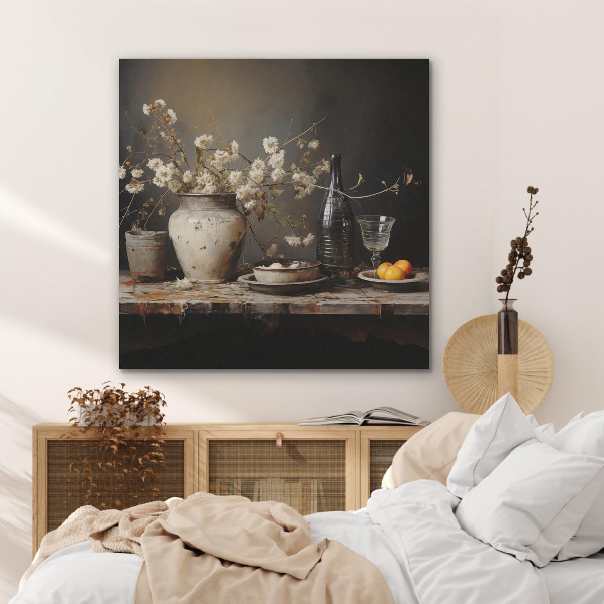 AKUSTIKBILD Stilleben - Blumen - Blumenstrauß - Vase - Wein Akustikpaneele 90x90 cm - Schwarz, Kunststoff (90/90/0.9cm) - MuchoWow