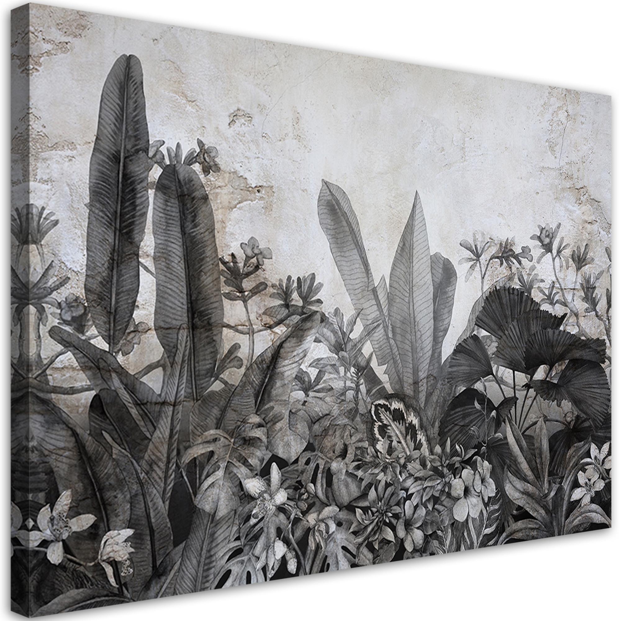WANDBILD dschungel blätter beton grau - Schwarz, Textil (60/40cm) - Feeby
