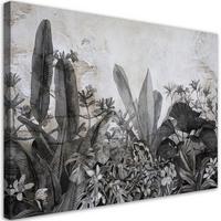 WANDBILD dschungel blätter beton grau - Schwarz, Textil (60/40cm) - Feeby