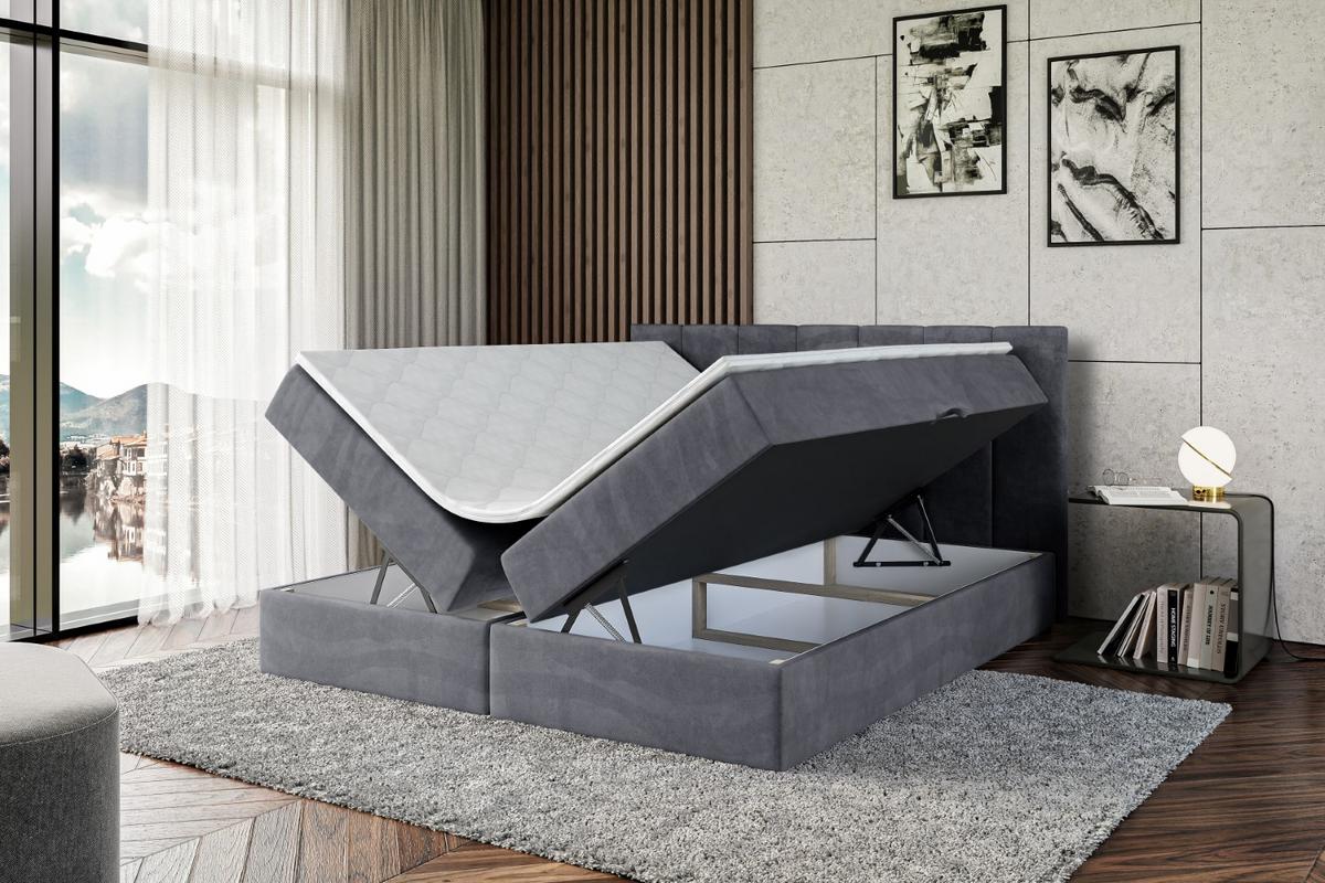 BOXBETT mit Matratze H3 und Lattenrost - MOETI - 180x200 cm Dunkelgrau - Dunkelgrau, Holzwerkstoff (180/200cm) - ALTDECOR