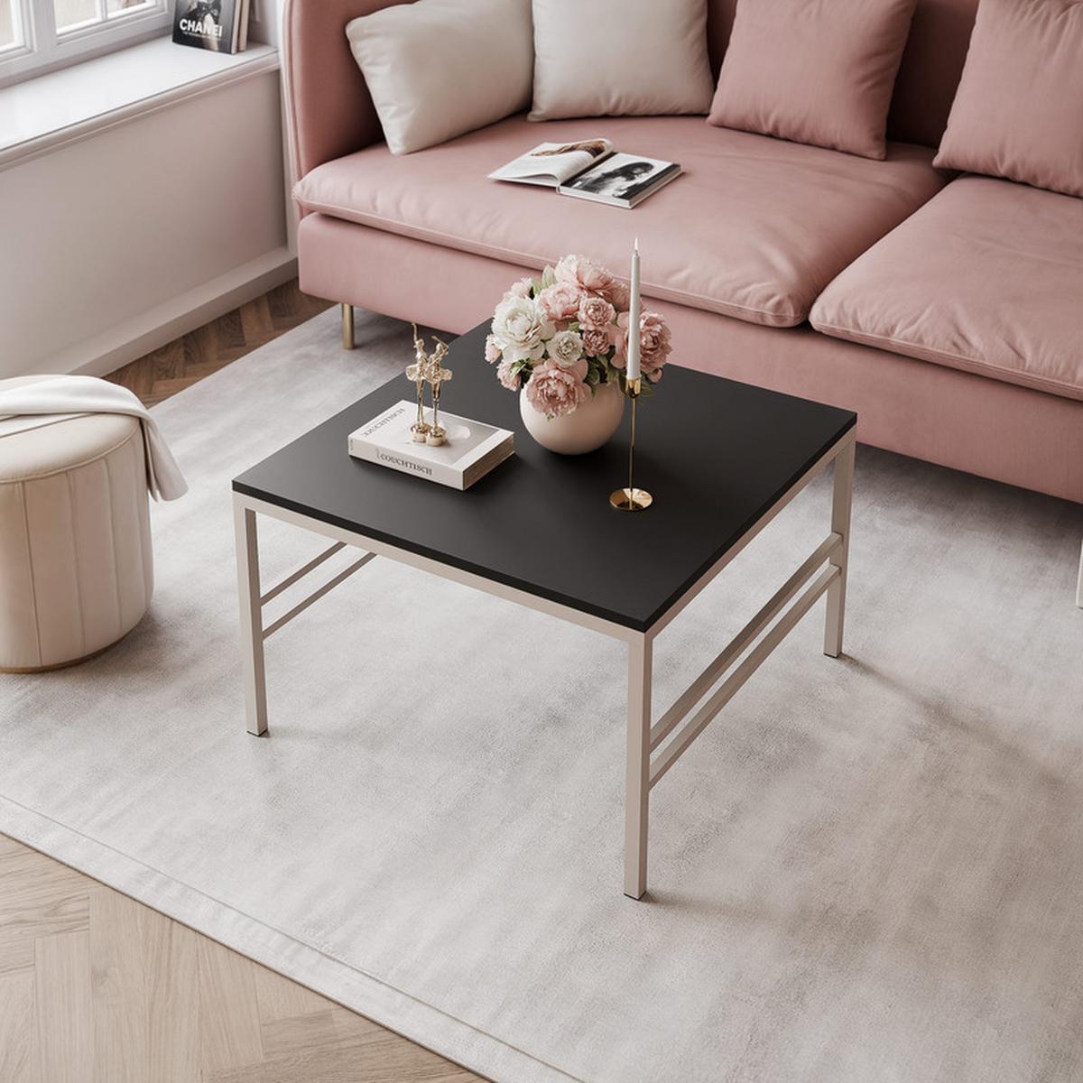 COUCHTISCH FORMA 70/70 cm Quadrat, Schwarz / Kaschmir - Kaschmir/Schwarz, Metall (70/70/46cm) - Idohome