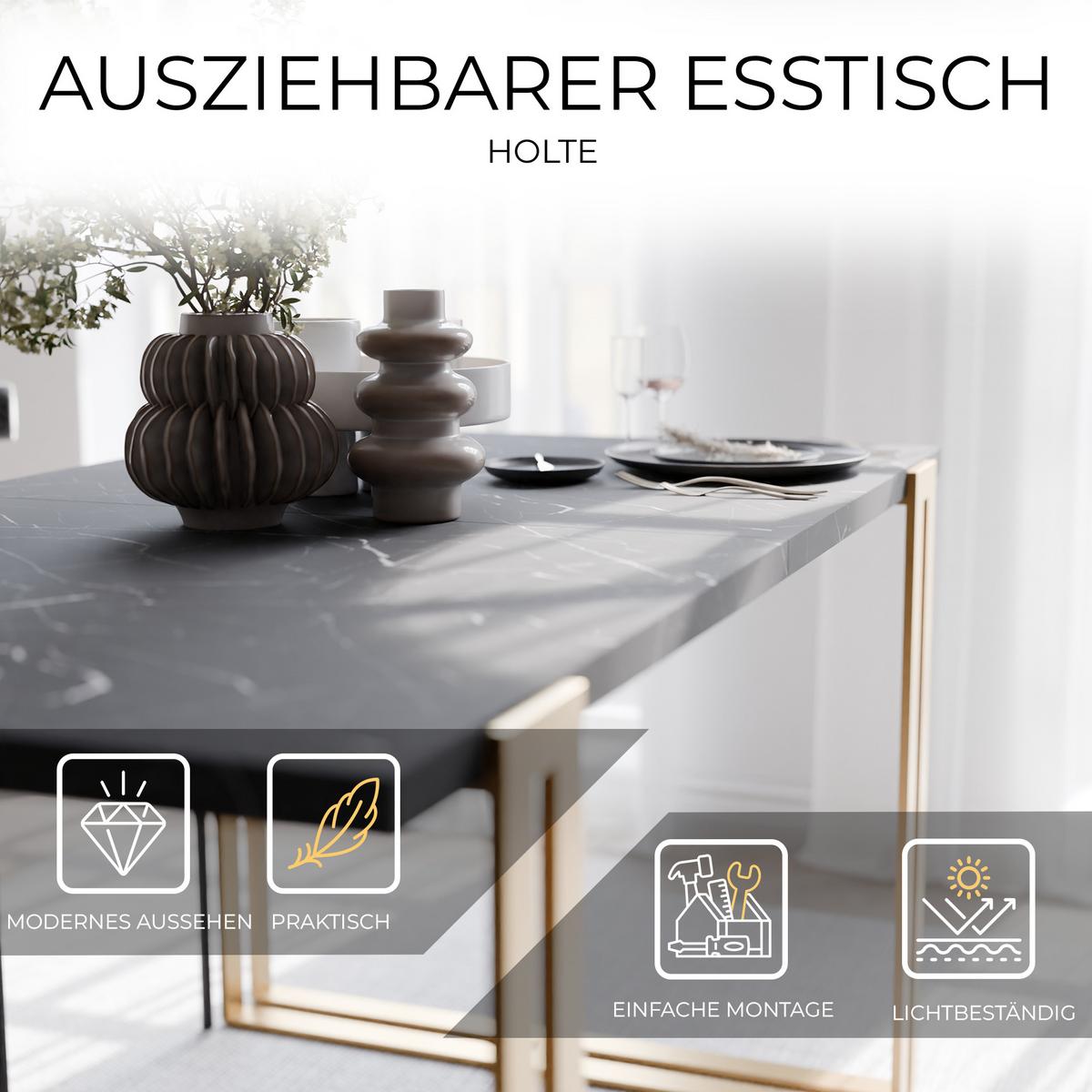 TISCH ausziehbar aus MDF, Schwarz - Goldfarben/Schwarz, Holzwerkstoff (120/80/76cm) - Idohome