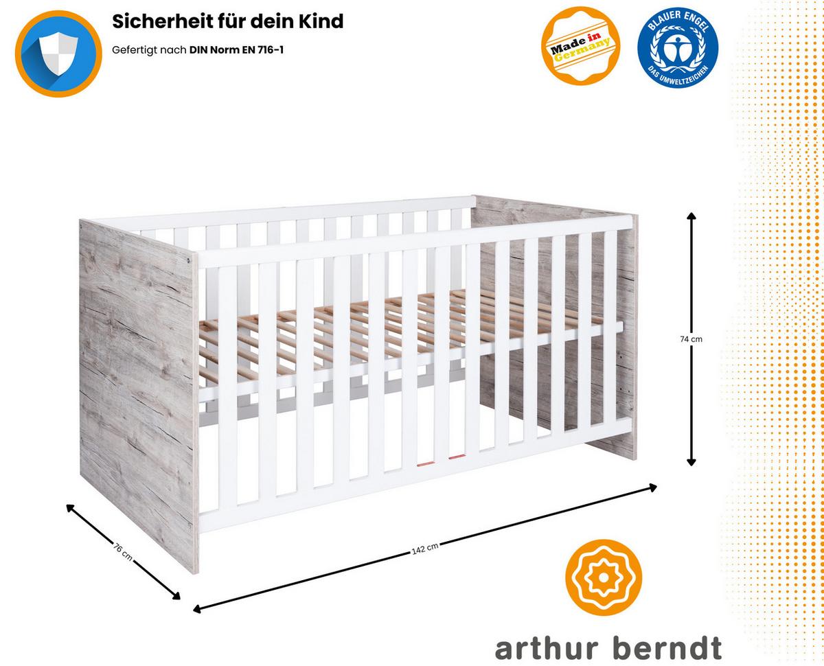 BABYBETT Bente 70 x 140 cm Weiß / Eiche - Eichefarben/Weiß, Holz/Holzwerkstoff (70/140cm) - arthur berndt