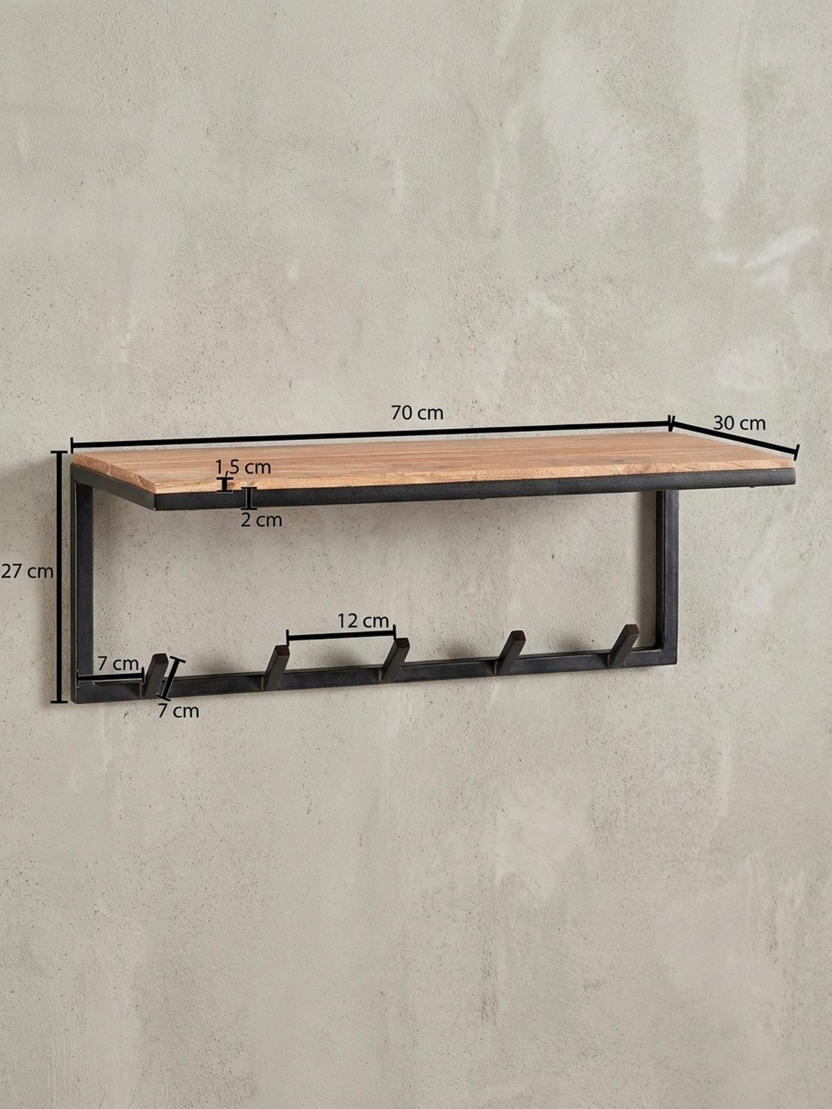 WANDGARDEROBE Akazie Massivholz Metall Modern 70x27x30 cm mit Hakenleiste und Ablage - Beige, Holz/Metall (70/27/30cm) - KADIMA DESIGN