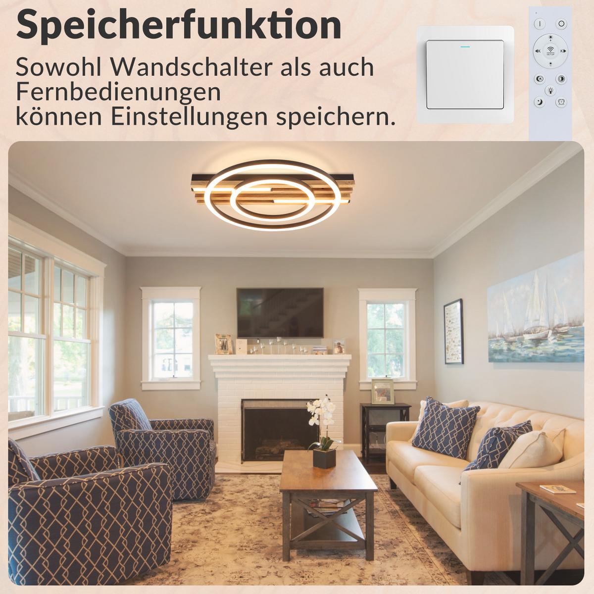 LED DECKENLEUCHTE Qlenli 38/32/6.8 cm - Schwarz, Holz/Metall (38/32/6.8cm) - ZMH