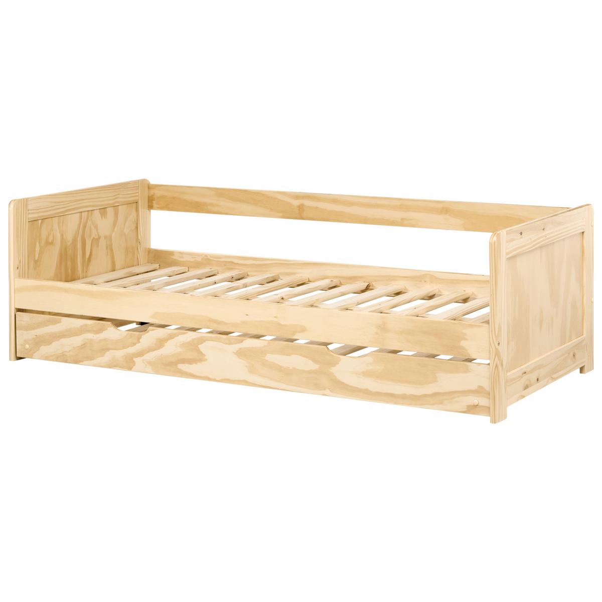 AUSZIEHBETT Kiefernholz 90/200 cm Hellbraun Gravelines - Braun, Holz (90/200cm) - Beliani
