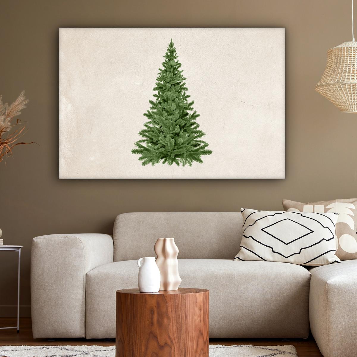 LEINWANDBILD Weihnachtsbaum - Grün - Weihnachten - Feiertage Wohnzimmer Groß 120x80 cm - Olivgrün, Textil (120/80cm) - MuchoWow