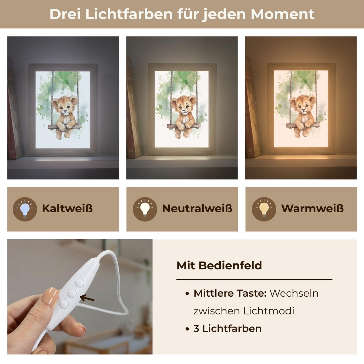 NACHTTISCHLAMPE Löwe - Tier - Kinder - Dschungel 15x20 cm - Weiß, Holzwerkstoff (8/15/20cm) - OnlyWow