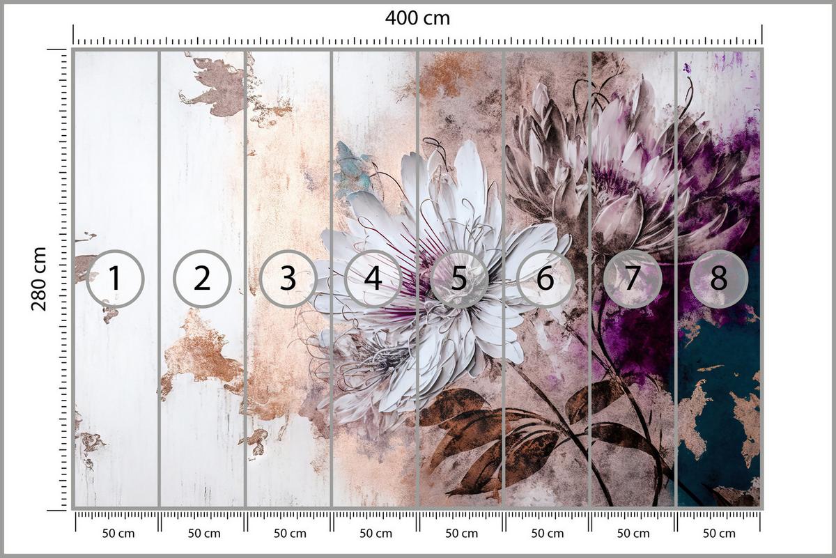 FOTOTAPETE für Wohnzimmer Blumen Blätter Abstraktion 400x280 - Beige/Violett, Papier (400/280cm) - Muralo