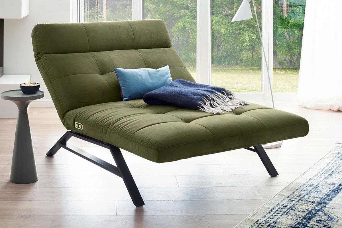 LIEGE MIT MOTORISCHER RELAXFUNKTION AMERIVA Dunkelgrün Velvet Relaxfunktion - Dunkelgrün/Schwarz, Textil (120/110/158cm) - KAWOLA