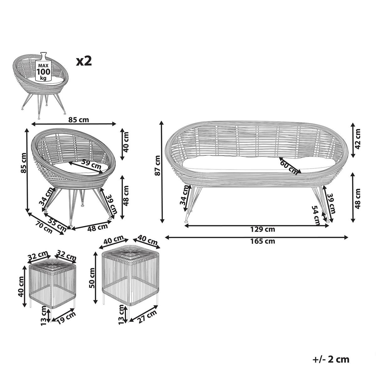4-SITZER LOUNGE SET Rattan Natürlich Maratea/Cesenatico - Naturfarben, Naturmaterialien - Beliani