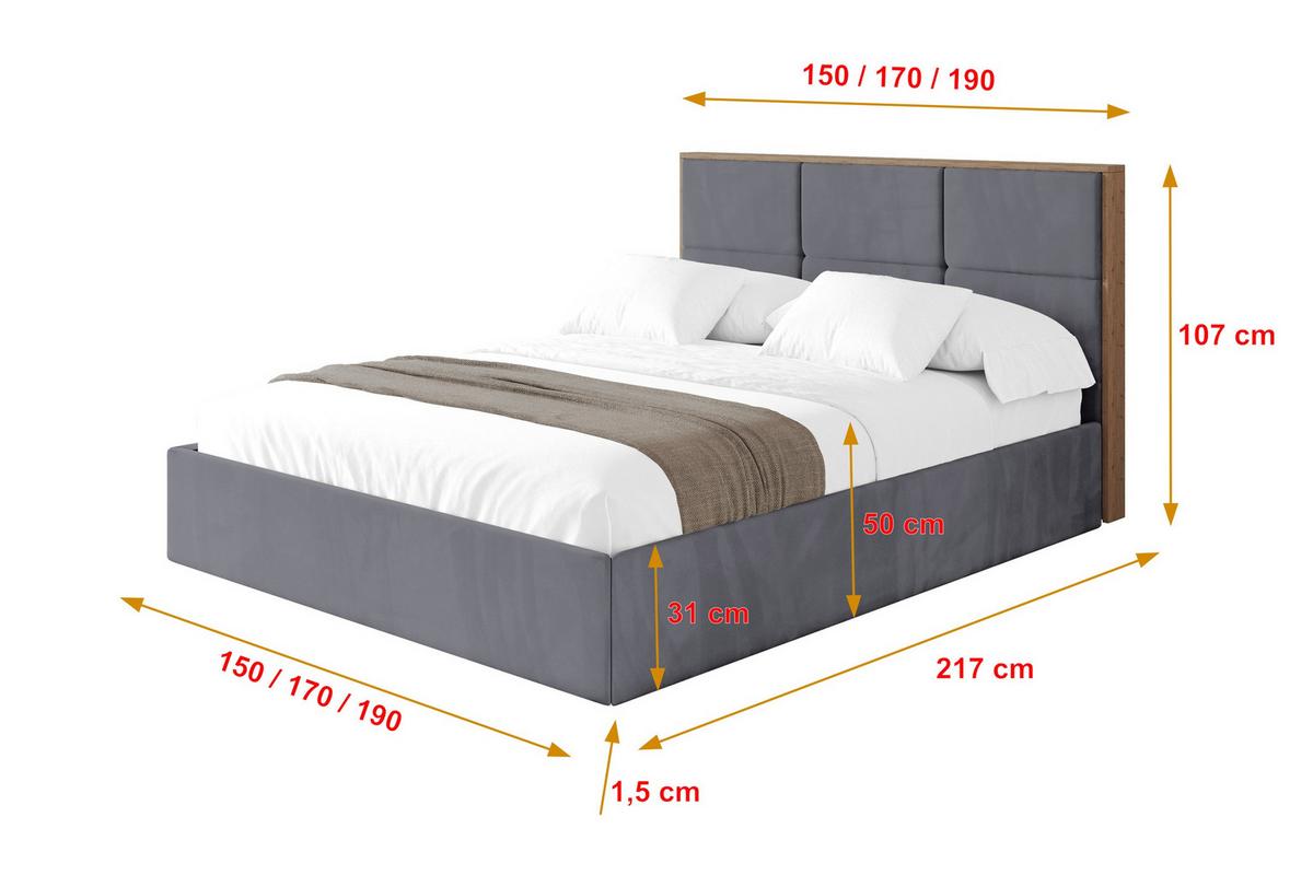 POLSTERBETT mit Bettkasten und Lattenrost, Boxbett ohne Matratze - LILA 140x200 Dunkelgrau - Dunkelgrau, Holzwerkstoff/Textil (140/200cm) - ALTDECOR