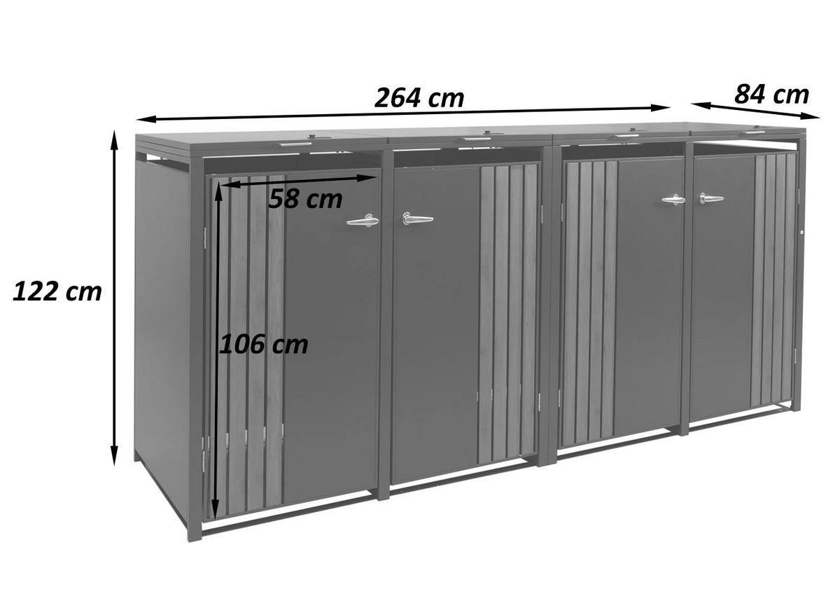 4ER-MÜLLTONNENVERKLEIDUNG Anthrazit, Hellbraun - Hellbraun/Anthrazit, Metall (264/122/84cm) - MCW