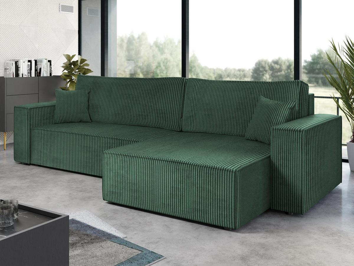 ECKSOFA Karl Cord Maxi - Schwarz/Grün, Holz/Kunststoff (272/145cm) - MIRJAN24