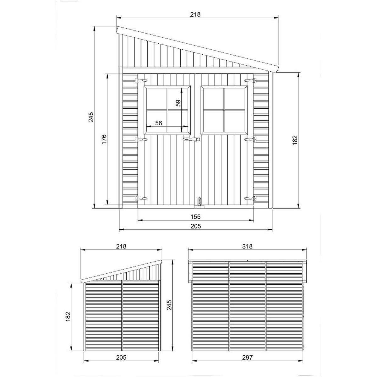 HOLZ-GARTENHAUS (mit Seitenwand) - H244x216x318 cm/6,2 m2 - M339A - Beige, Holz (218/245/297cm) - Timbela