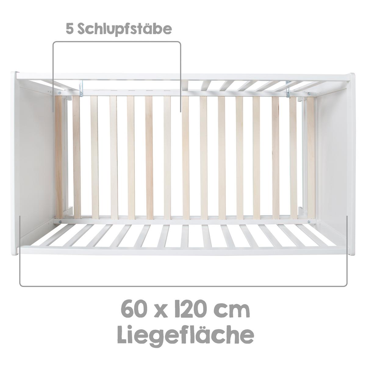 BABYBETT mit Matratze 60 x 120 cm - Weiß, Holzwerkstoff (60/120cm) - Roba